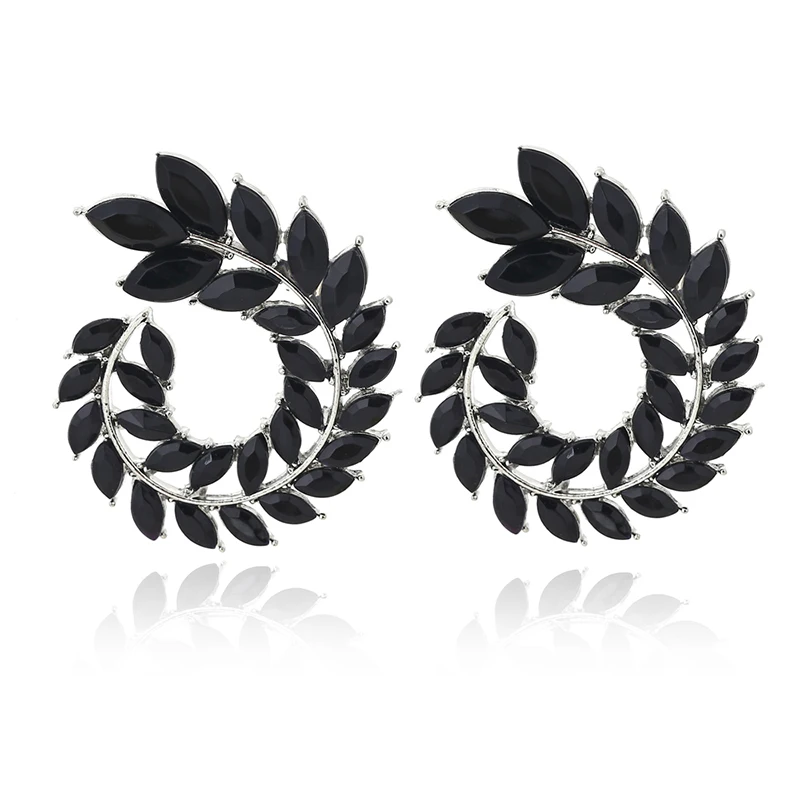 E2484 Silver Black XIYANIKE Модные полые спиральные Красочные листья очаровательные серьги-капли Стразы для женщин пирсинг трендовые ювелирные изделия - Окраска металла: E2484 Silver Black