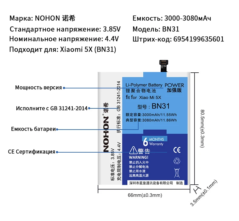 NOHON BN31 BN36 BM3A BM3B BM36 Батарея для Xiaomi mi 5x 6X 5S mi x2 Note3 mi x 2 Note 3 замена полимерная батарея Batteria+ Бес