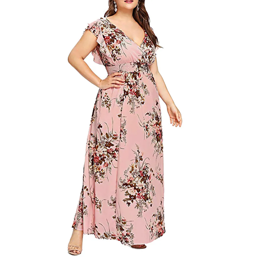 

Women Plus Size Dress Summer V Neck Floral Print Boho Sleeveless Party Maxi colorful comfortable breathe fashion saia vestidos