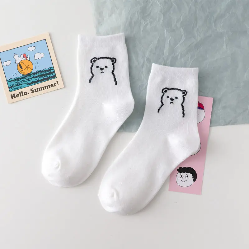 Униформа JK подходящие носки с медведем детские милые белые женские мультяшным
