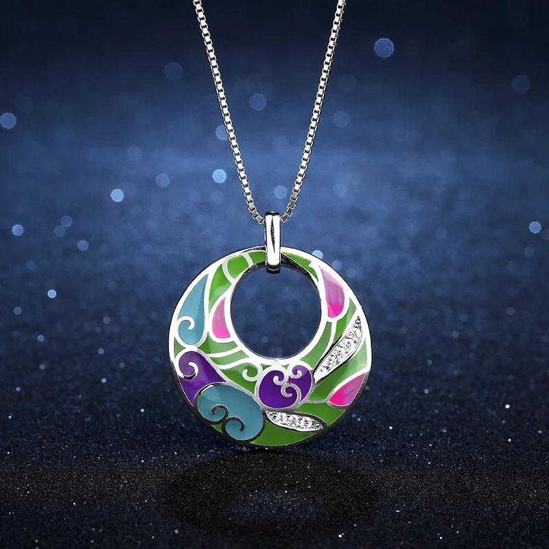 

Like Flowers in the clouds Colorful Enamel for Women 925 Sterling Silver Necklace Pendant Party Jewelry with Charming CZ