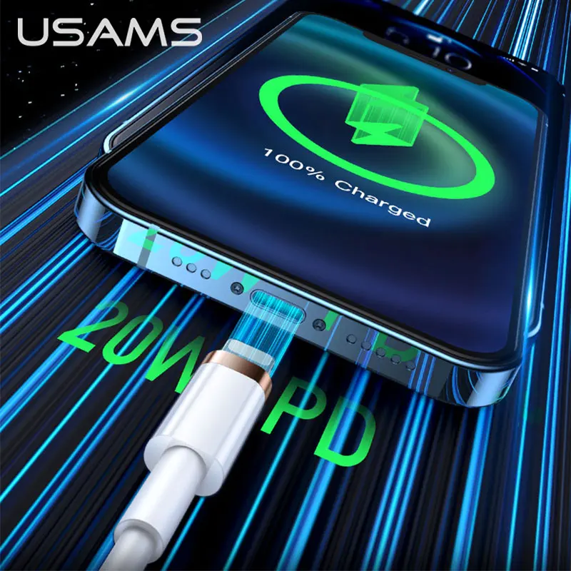

USAMS PD 20W Fast Charging Type C To Lightning Cable For iPhone 12 Pro Max 11 Xr Xs 8 Plus ipad mini air Macbook USB C Charger