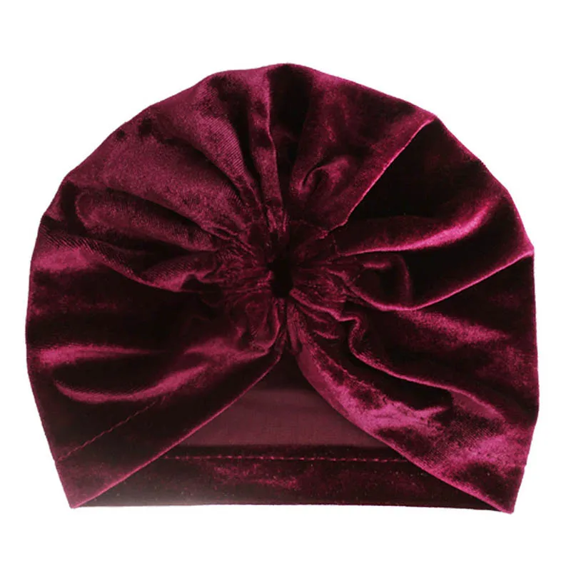style2 wine Новая бархатная детская шапочка колпачок, мягкая однотонная шляпка для девочки, тюрбан, милая детская шапка, широкий берет-Боб, реквизит для фотосъемки новорожденных - Цвет: style2 wine