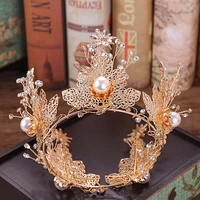 vintage wedding bride hair jewelry ornaments full circle crystal bridal tiaras and crowns gold leaf floral pearl noiva diadem