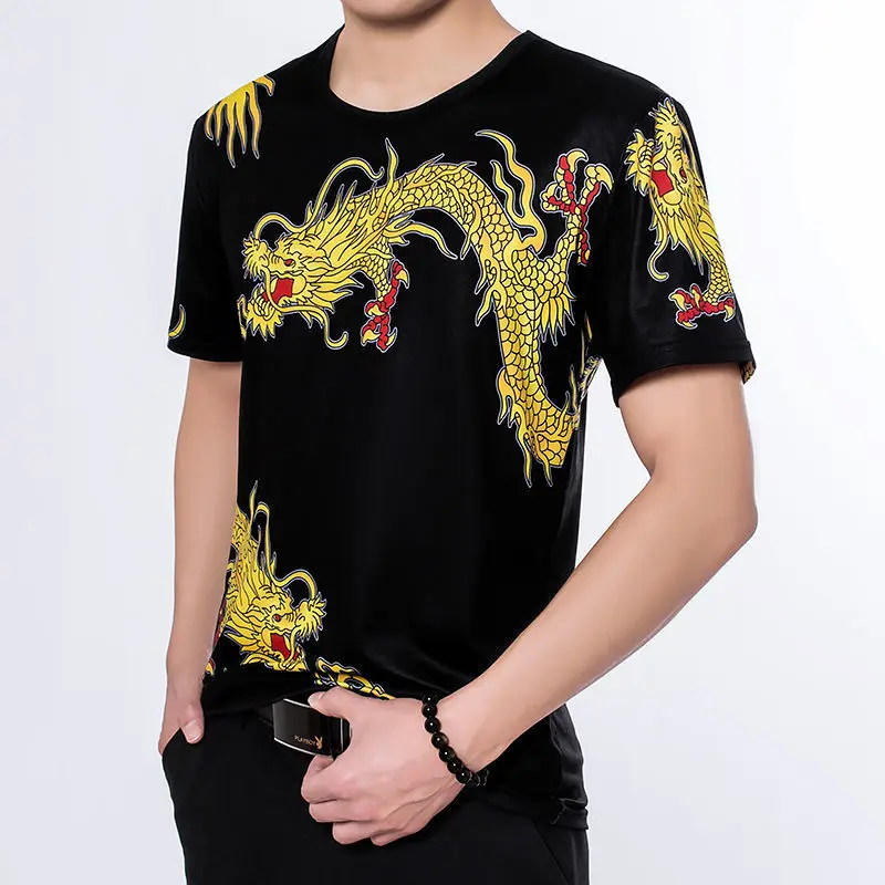 

Summer Men's Sportswear Dragon Suit 3d Wolf Head Short Sleeve T-shirt Casual Slim Shorts Chinese Dragon Print