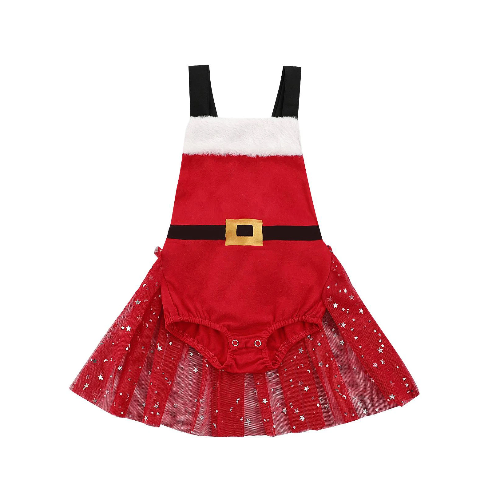 

2021 Newborn Christmas Halter Playsuit, Baby Girls Sleeveless Color Block Mesh Patchwork Romper