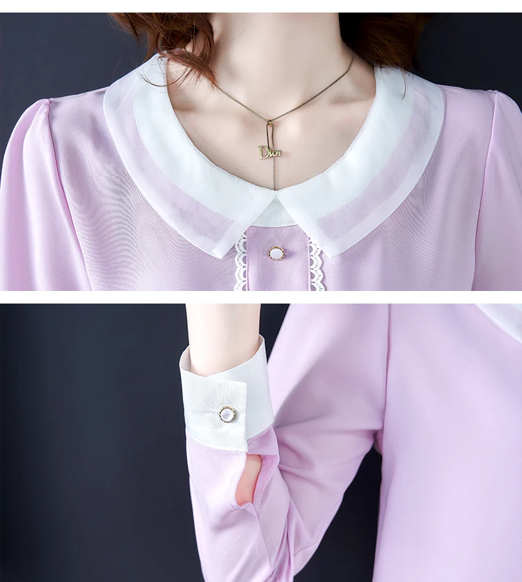 Женские блузки blusa mujer moda с круглым отложным воротником и длинным рукавом, шифоновые Женские топы и блузки размера плюс, женские топы 6933 50
