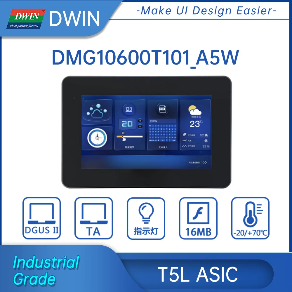 DWIN 10.1 Inch 1024xRGBx600 HMI LCD Screen 16.7M  IPS, Arduino, With Shell Conformal Coat Module RTC Interface DMG10600T101_A5W