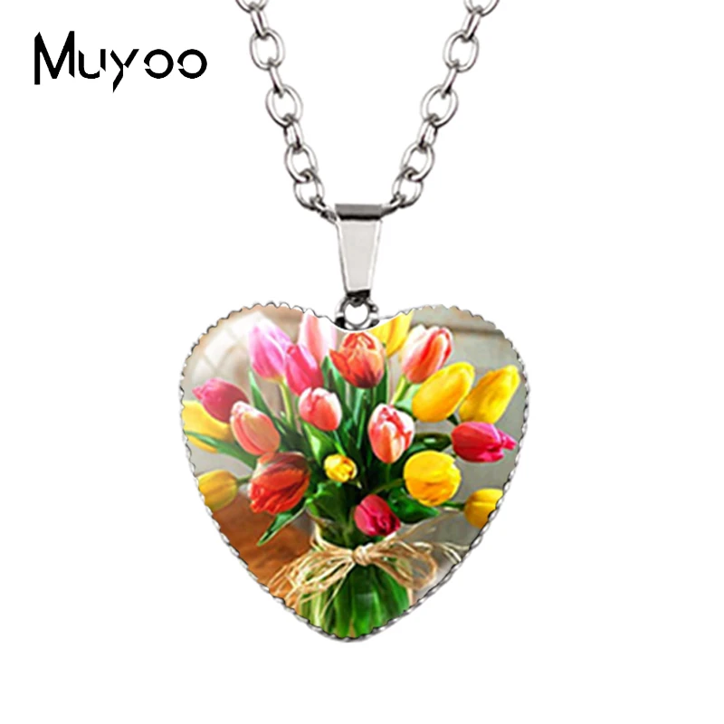 New Arrival Rose Sunflower Orchid Flower Vase Oil Paintings Heart Jewelry Pendants Handmade Necklace Hz3 | Украшения и аксессуары