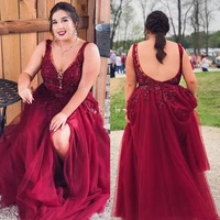 plus dark red side split prom dresses v neck backless long appliques beads formal evening party gowns special occasion dresses