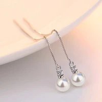 simulated pearl jewelry long drop rhinestone tassel dangle earrings brincos sliver color hanging chain dangle earrings