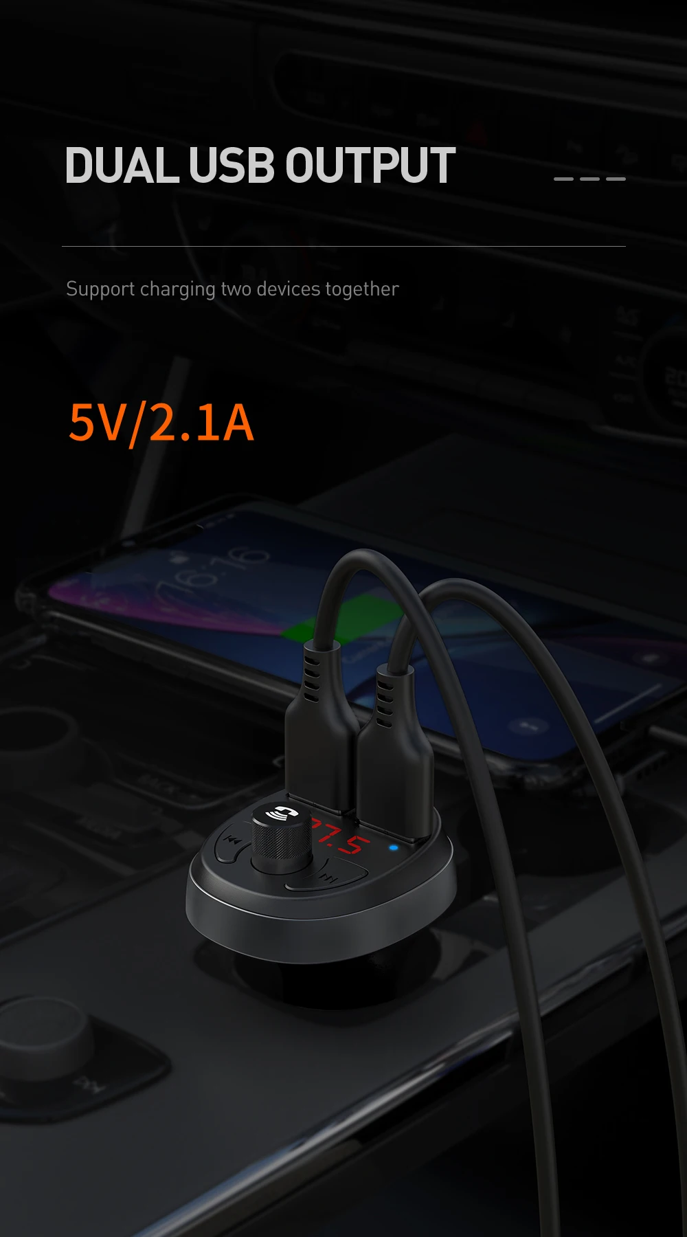 MCDODO fm-передатчик светодиодный двойной зарядное устройство USB Авто Bluetooth 4,2 громкой связи беспроводной автомобильный аудио-MP3-плеер для iPhone Xiaomi