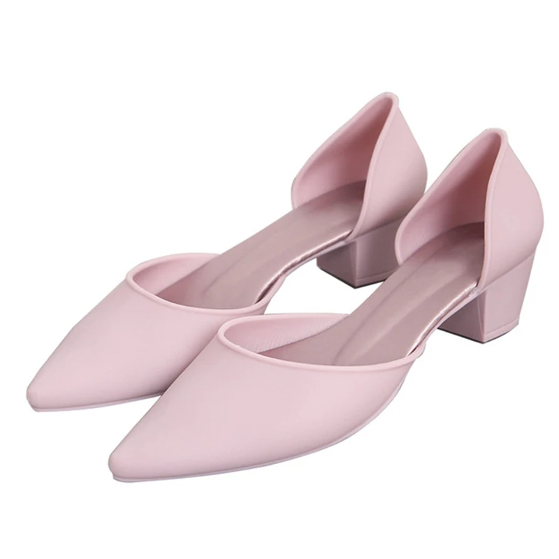 

Gangge Women's Ladies Women Pointed Toe Woman Thick Heels Female 2021Fashion Crystal Jelly Shoes