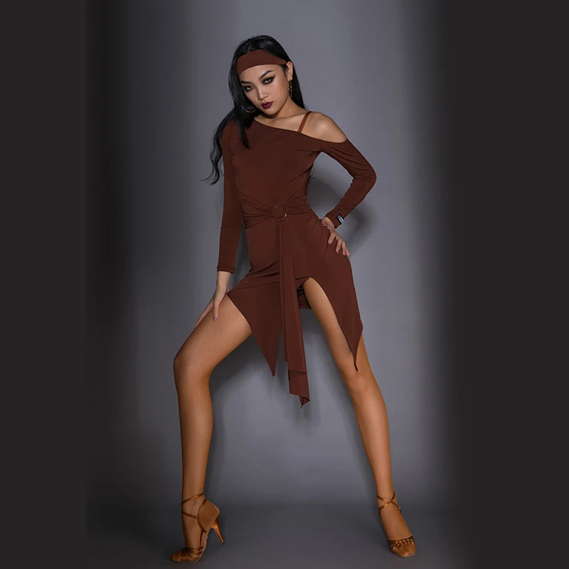 Женское платье для латиноамериканских танцев свободное с длинным рукавом одежда