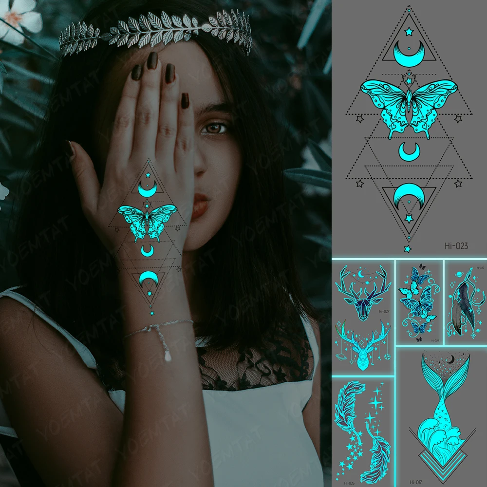 

Night Glowing Butterfly Transfer Tattoo Stickers Party Sexy Waterproof Temporary Tattoos Women Men Wrist Arm Body Art Fake Tatto