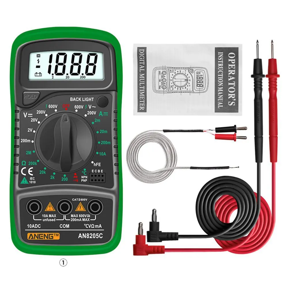 

ANENG AN8205C Profession Digital Multimeter AC/DC Ammeter Volt Ohm Tester Meter Multimetro With Thermocouple LCD Backlight