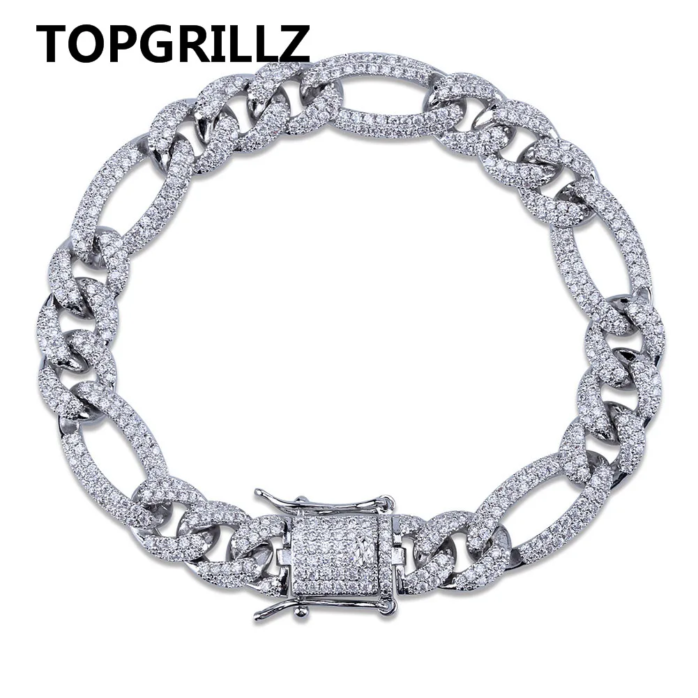 Silver TOPGRILLZ Золото Серебро Цвет Iced Out кубический циркон кубинская цепь звено браслет для мужчин хип хоп Шарм тренд Ювелирные изделия Подарки - Окраска металла: Silver