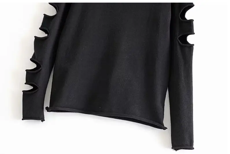

HCBLESS 2019 autumn women's new sleeves hole stretch Slim sweater women's bottoming sweater