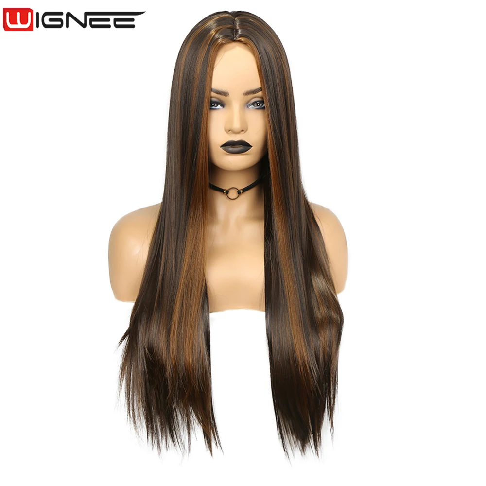 

Wignee Long Straight Synthetic Wig Ombre Brown Hair For Women Middle Part Hair Heat Resistant Fiber Party Daily Life Hair Wig