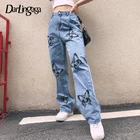 Прямые мешковатые джинсы Darlingaga в уличном стиле с принтом бабочки, повседневные винтажные длинные джинсовые брюки, женские джинсы с высокой талией, Капри для мам