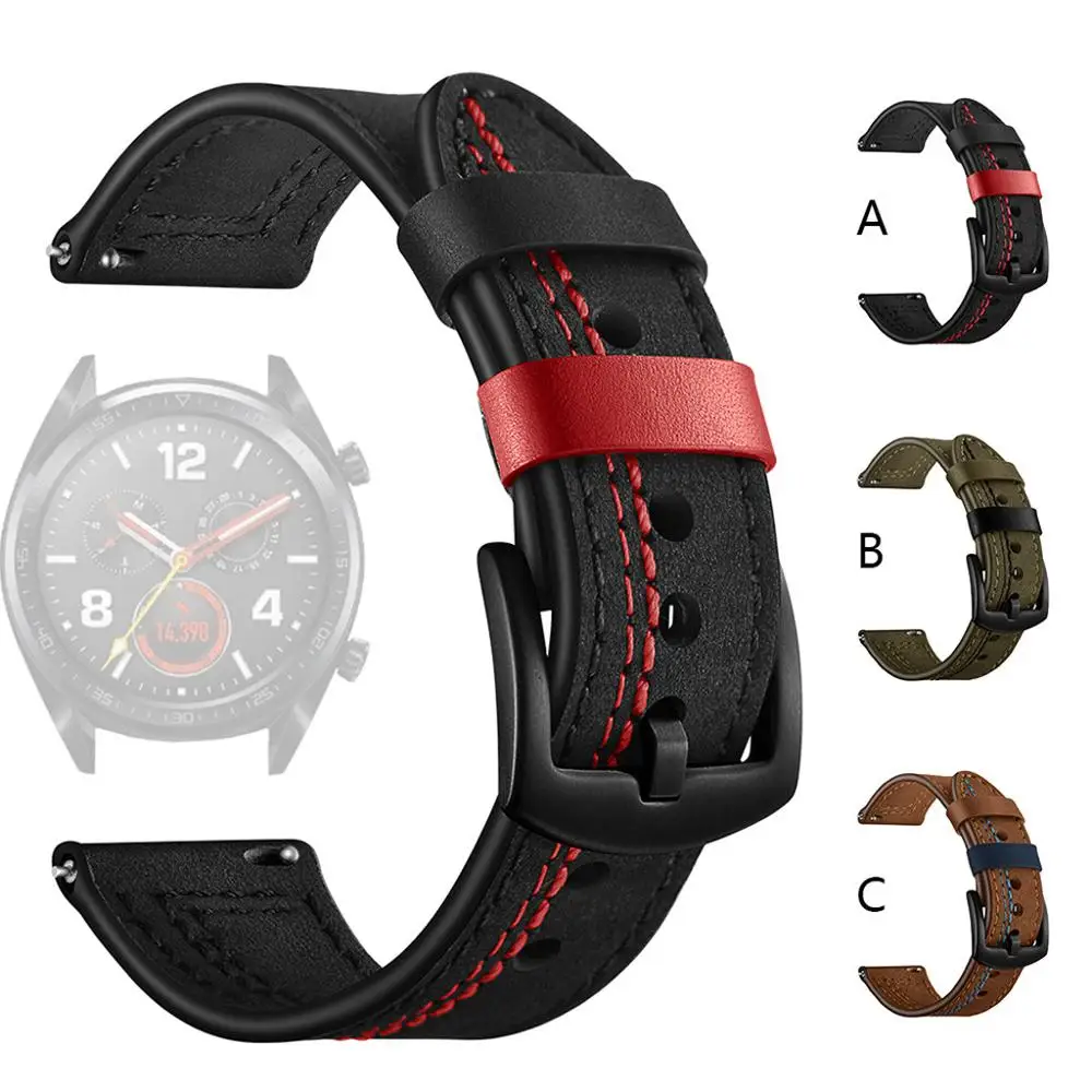 Genuine Leather Watch Band 22mm Strap For Huawei Watch GT/GT2  Watch Strap Replacements For Samsung Watch Men Strap Accessories