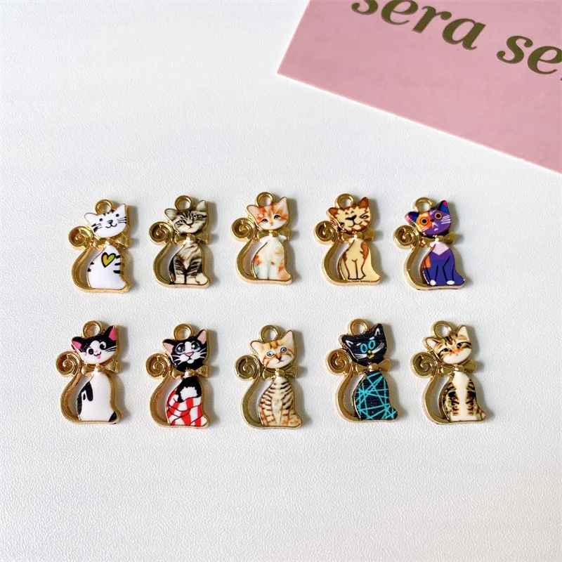 

10pcs New Cute Cartoon Cat Charm For DIY Necklace Earring Keychain Bracelet Man&Women's Gift For Jewelry Making Accessories