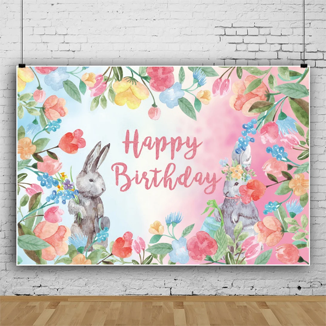 

Красивые цветы, милые животные, танцевальный кролик, фон для фотосъемки на день рождения