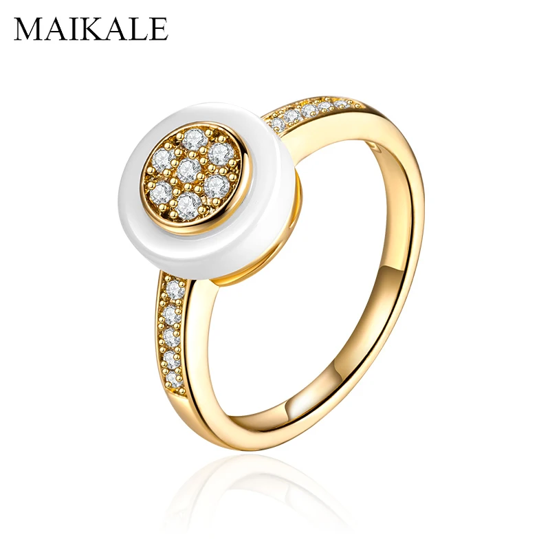Роскошное белое керамическое кольцо MAIKALE из кубического циркония золотое
