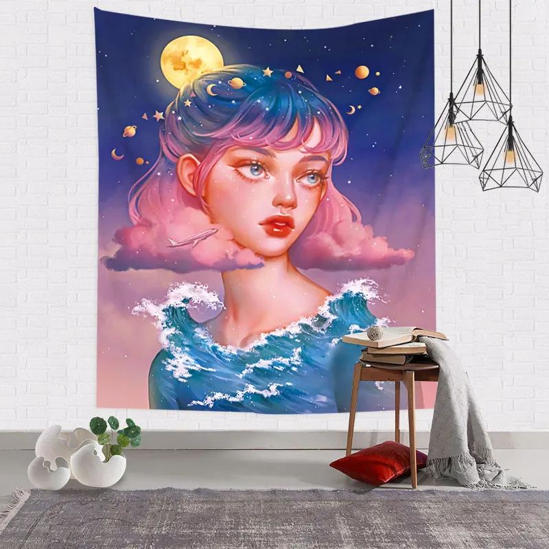 

2022 Beauty Girl Tapestry 90X70 Inch Hippie Pink Yearning Tapestries Wall Hanging For Gilrls Gifts Bedroom Livingroom Dorm Decor