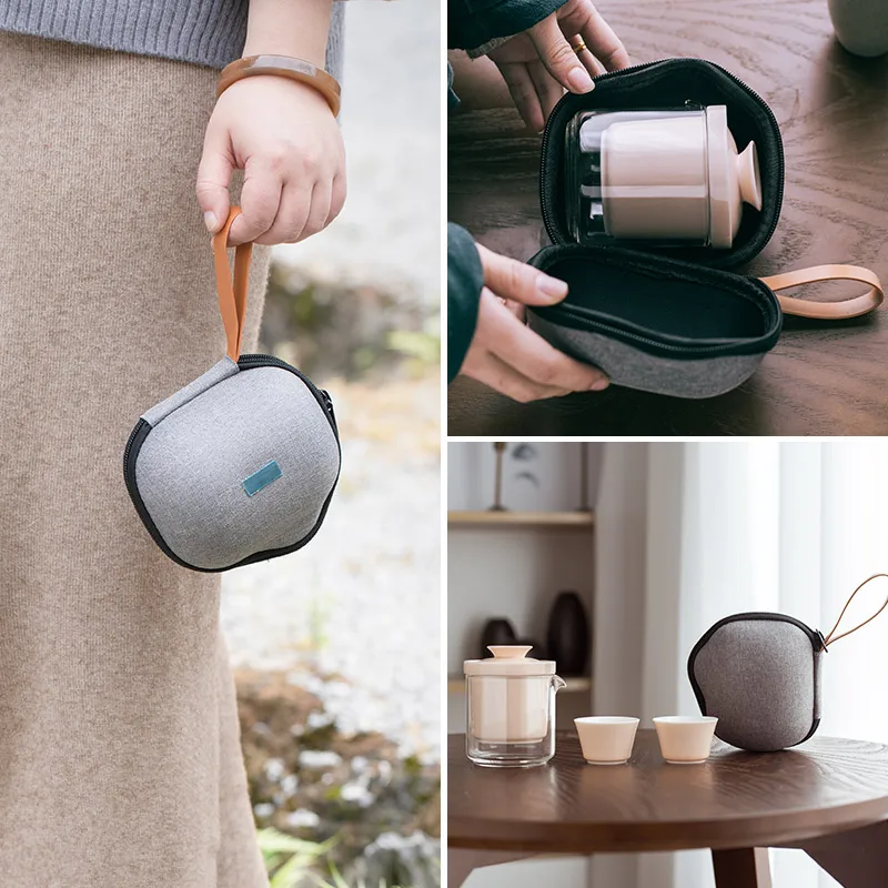 Стеклянный чайный котелок две чашки керамический фильтр портативный дорожный