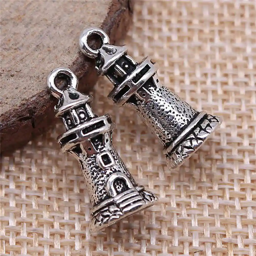 

Handmade Pendants For Jewelry Accessories 20pcs Watchtower Lighthouse Charms 20x9mm Antique Silver Plated