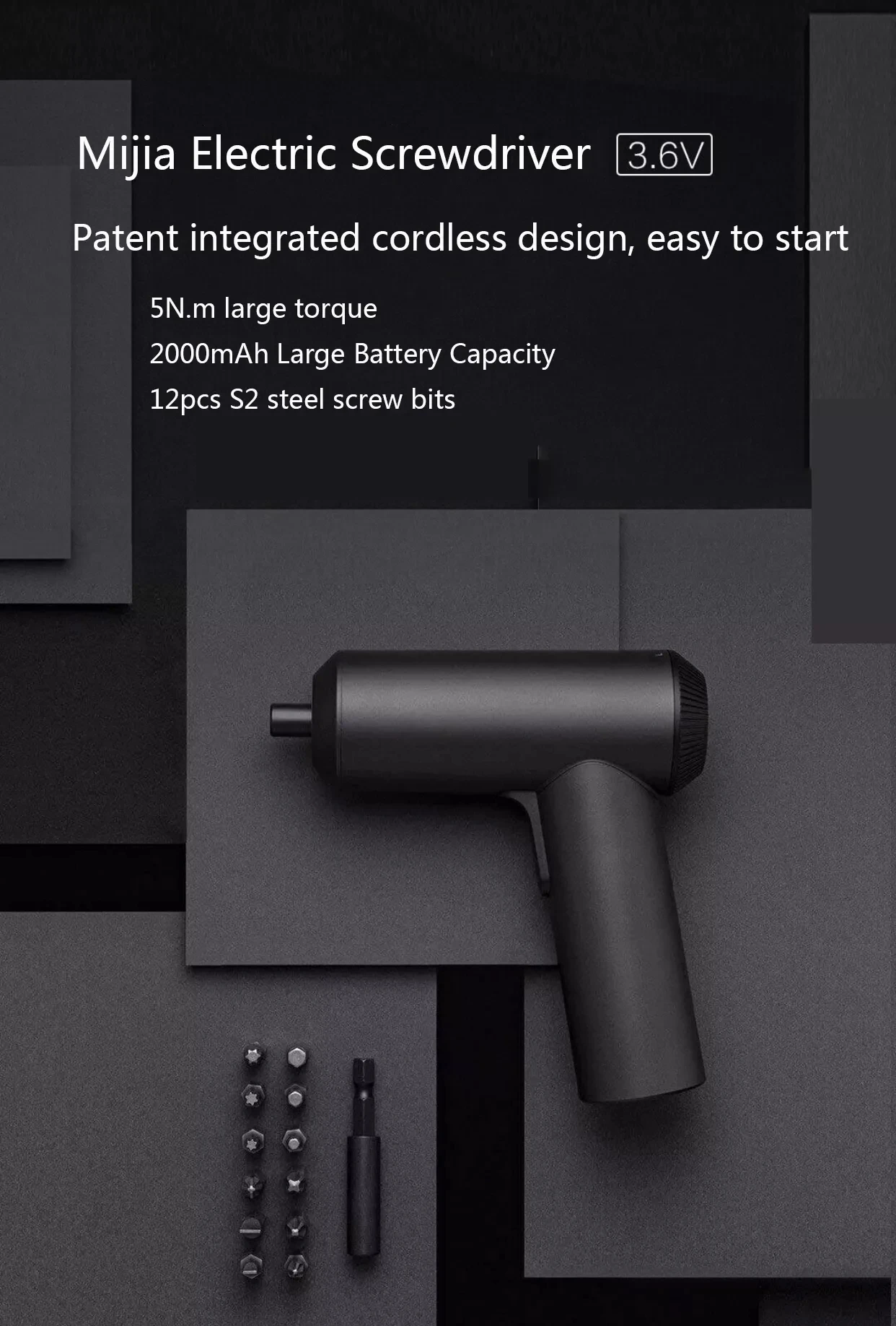 XIAOMI Mijia Беспроводная перезаряжаемая отвертка 3,6 V 2000mAh Li-Ion 5N. m электрическая отвертка с 12 шт S2 Биты для отвертки для дома