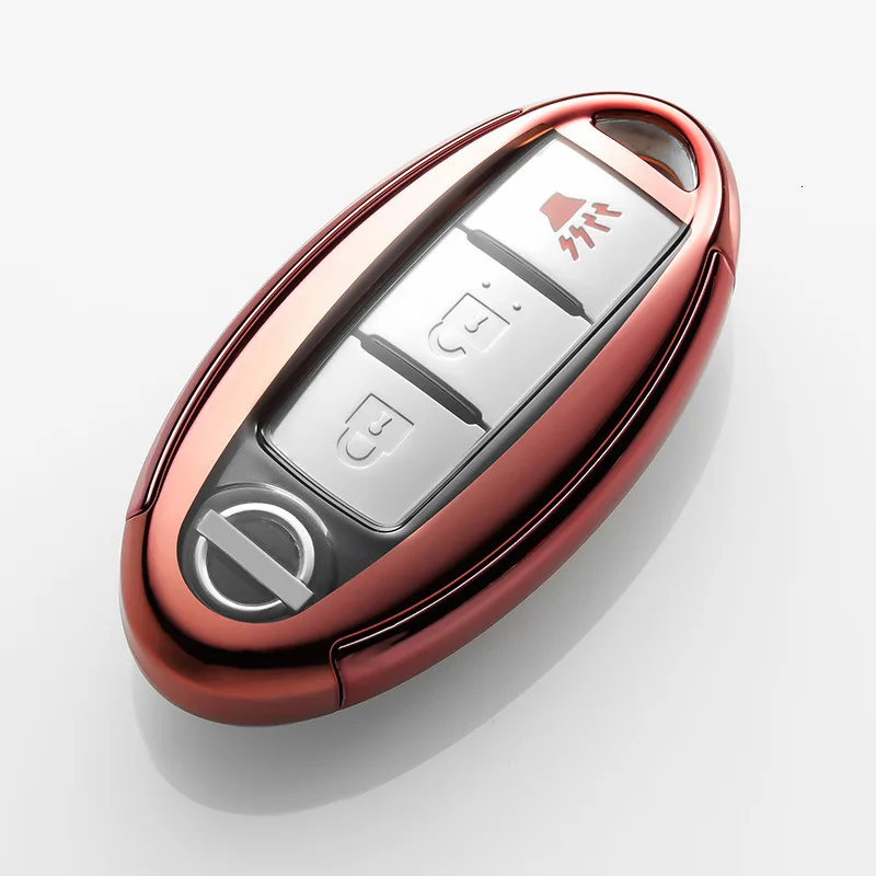 pink ТПУ чехол для ключей для Nissan Maxima Altima Teana Tiida Sylphy Sunny X-Trail 3 кнопки умный ключ держатель оболочки брелок автомобильный брелок - Название цвета: pink
