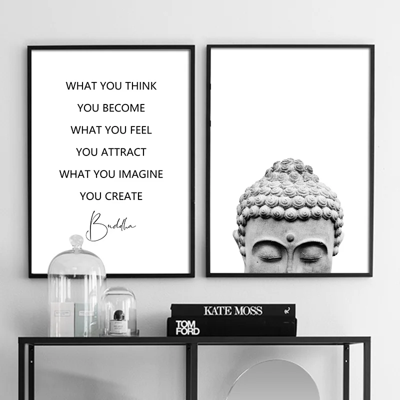 

Zen Buddha Head Statue Poster Motivational Quostes Canvas Print Minimalist Wall Art Picture Home Decor Painting Buddhism Modern