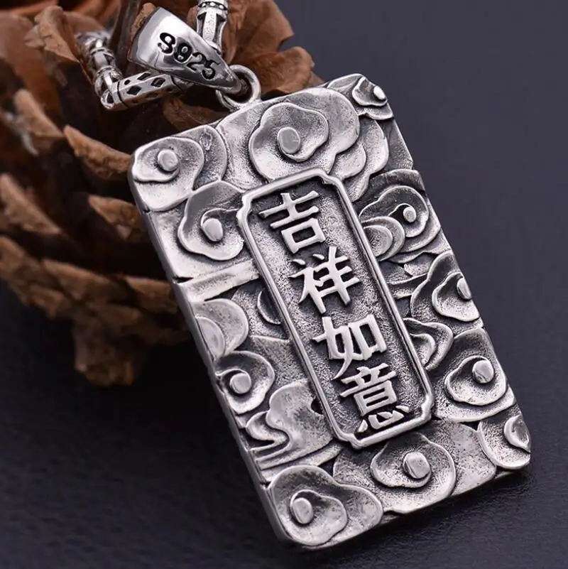 

Real Pure Silver S925 Silver Carved Dragon Guanyin Buddha Men's Necklace Pendant Chain Charms Fashion Fine Jewelry Freeshipping