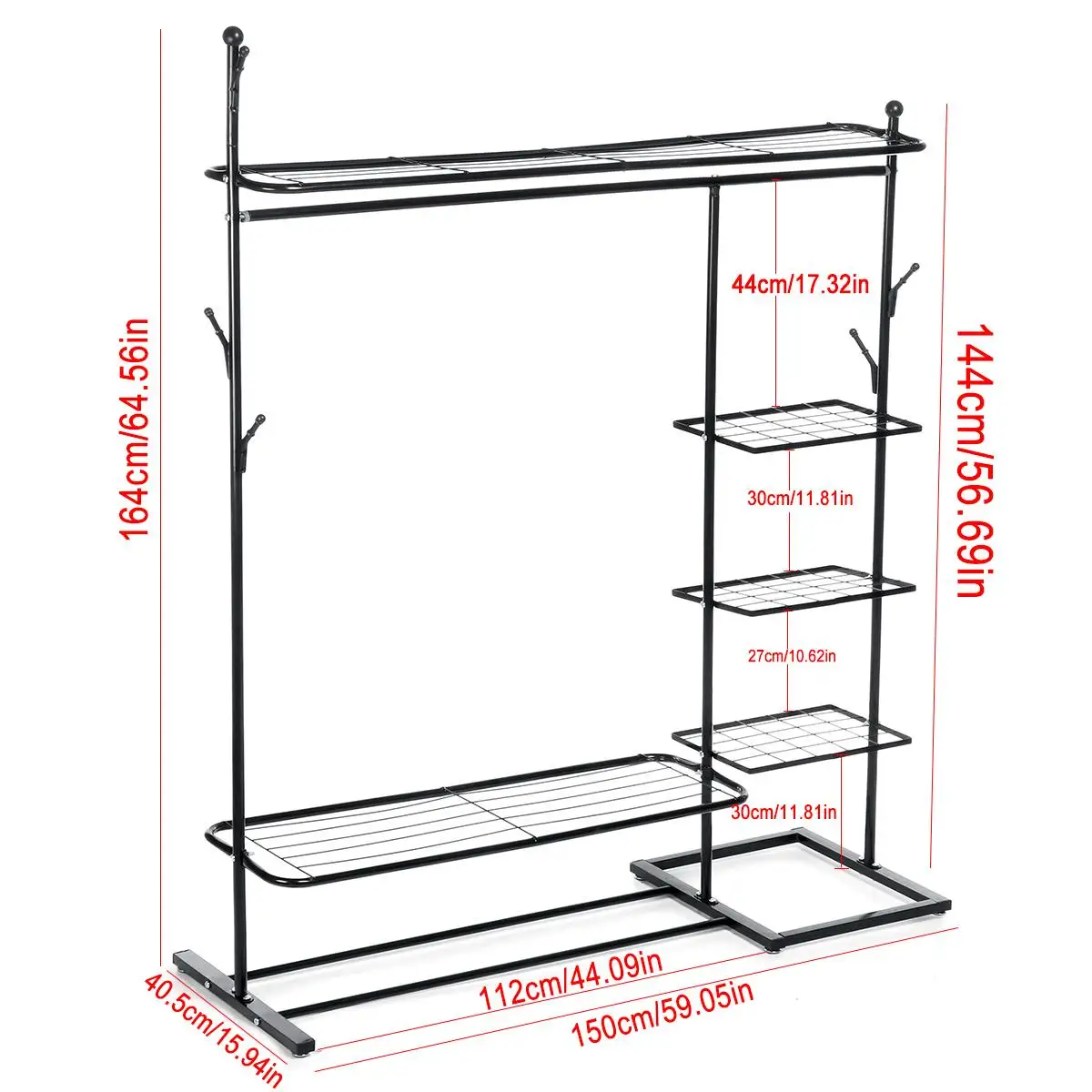 

3 in 1 Coat Racks Clothes Hanger Shoes Coat Rack Floor Hanger Storage Wardrobe Clothing Drying Racks 150x40.5x164cm
