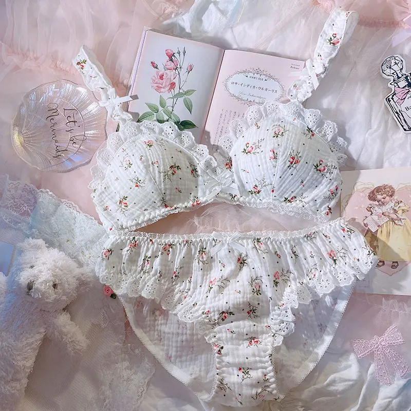 Комплект женского нижнего белья кружевной бюстгальтер с цветочным принтом 2021