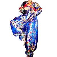 royal blue dragon printed three piece suit flare pants for women personality performance costume ladies chinese style dance wear
