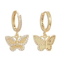 2 pairs brass cute butterfly charm hoop earrings for women shiny cubic zirconia huggie earring trendy jewelry gift