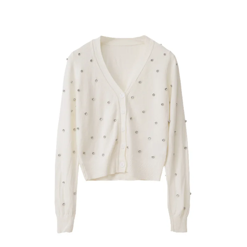 

Vintage Autumn Elegant Luxury Design V-Neck Knitted Cardigan Cusual Women Coats Balck White Long Sleeve Tops Femmes Sweaters