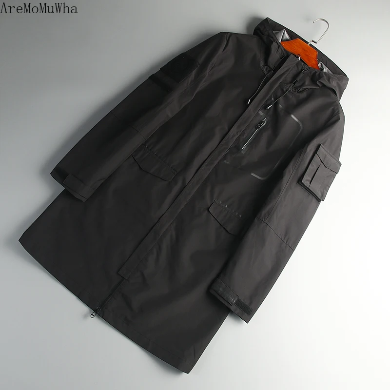

2021 Spring New High-quality Coat Boys Tide Brand Korean Youth Handsome Men Casual Hooded Windbreaker Mid-length Trench Coat Men