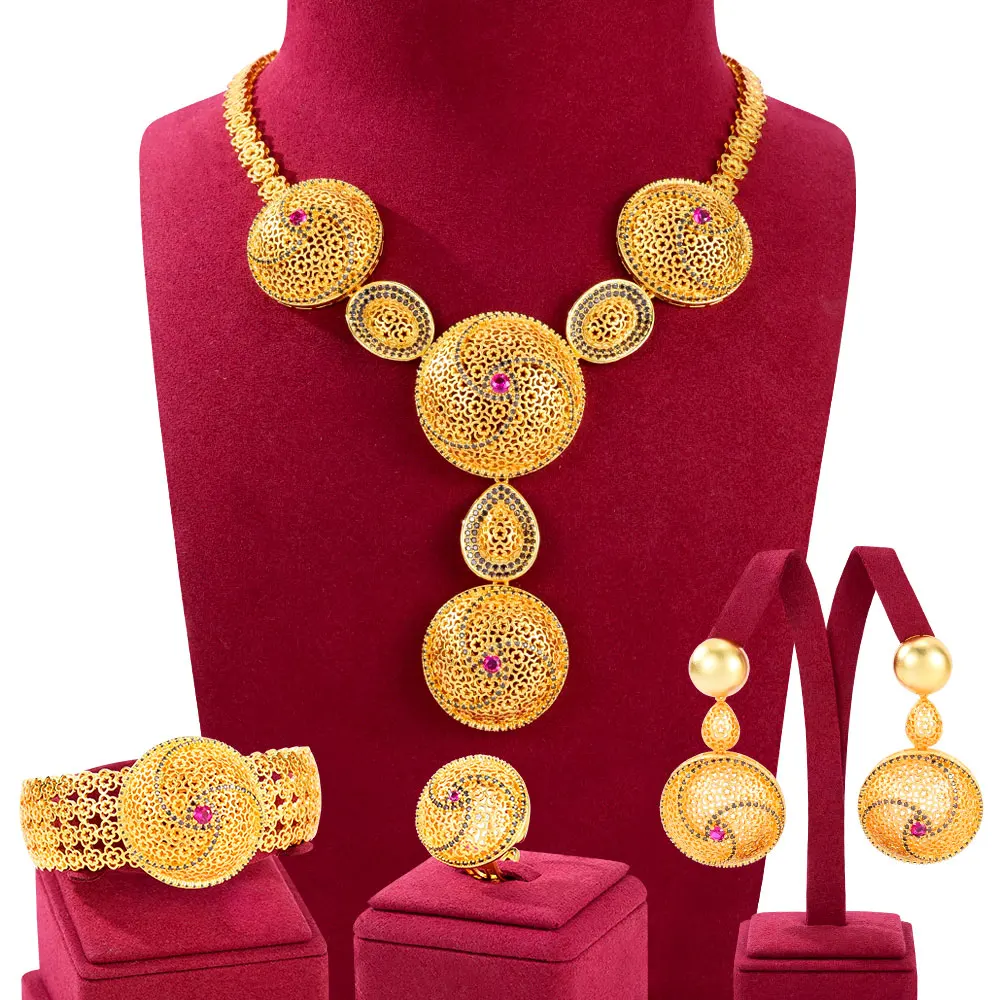 

GODKI полые круглые 4 шт роскошный нигерийский набор украшений для женщин Свадебные с кубическим Цирконом Дубай свадебное ожерелье серьги бра...