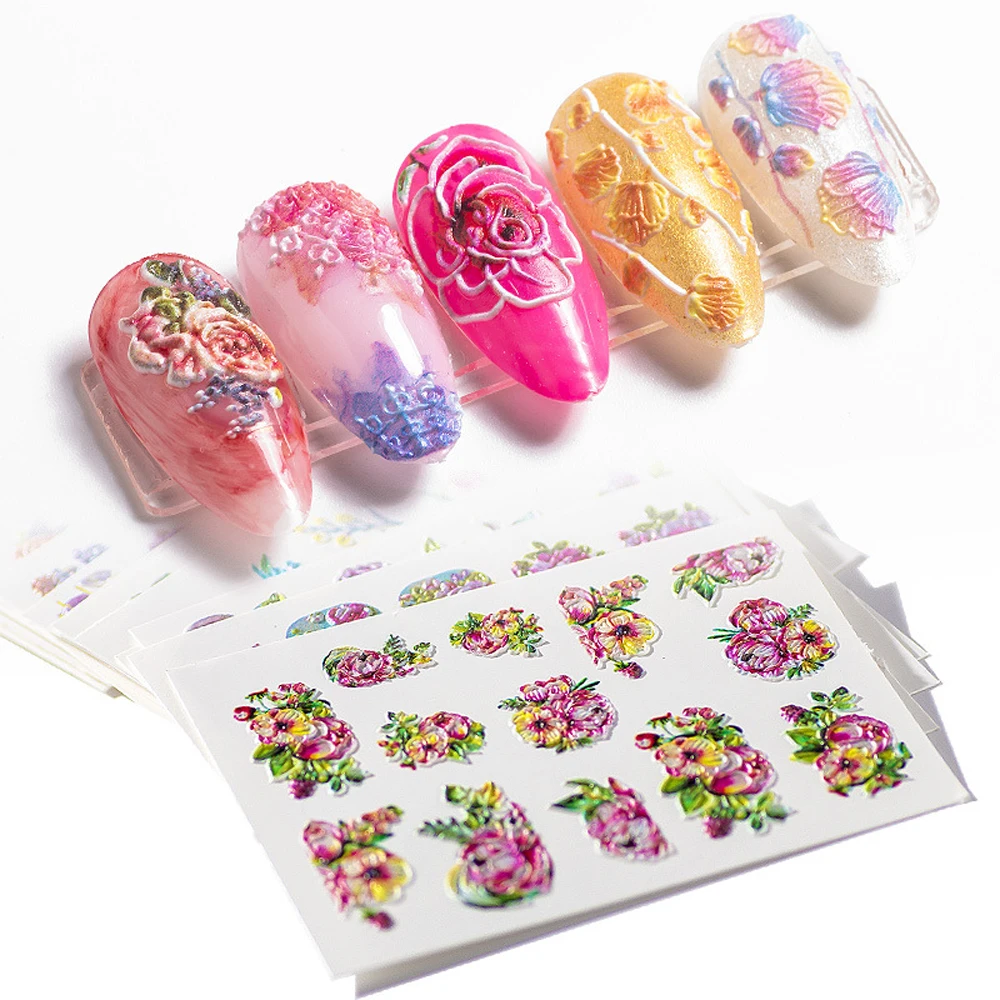 

1Pcs Nail Foil 5D Flower Leaf Nails Art Water Sticker 2022 New Manicure Design Selfadhesive Waterproof Blossoms Nail Decor LOP36