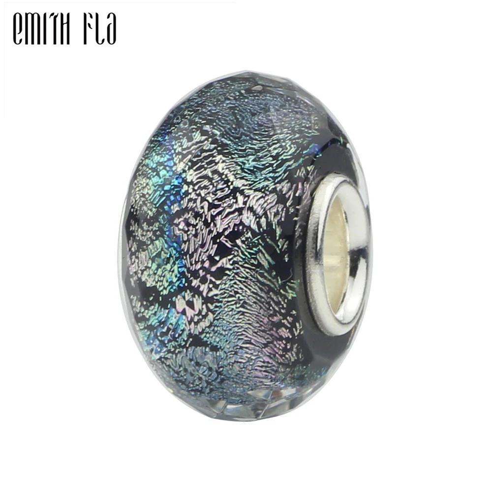 

925 Sterling Silver Purple Foil Round Murano Glass Bead Charms Fit For European Original Bracelet Necklace DIY Jewelry Makings