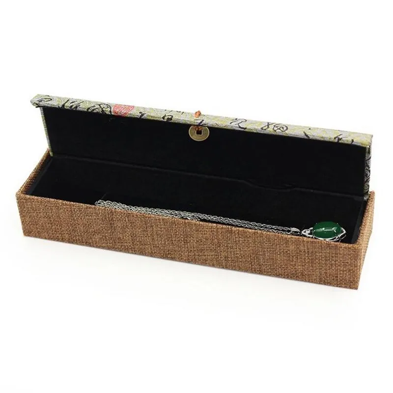 A-Necklace box Ретро Китайская каллиграфия кольцо ожерелье браслет Органайзер Дисплей Чехол льняной кисточкой кольцо коробка для хранения ювелирных изделий подарочные коробки - Цвет: A-Necklace box