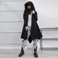 ladies mid length hooded trench coat spring and autumn new yamamoto style dark color retro leisure large size trench coat