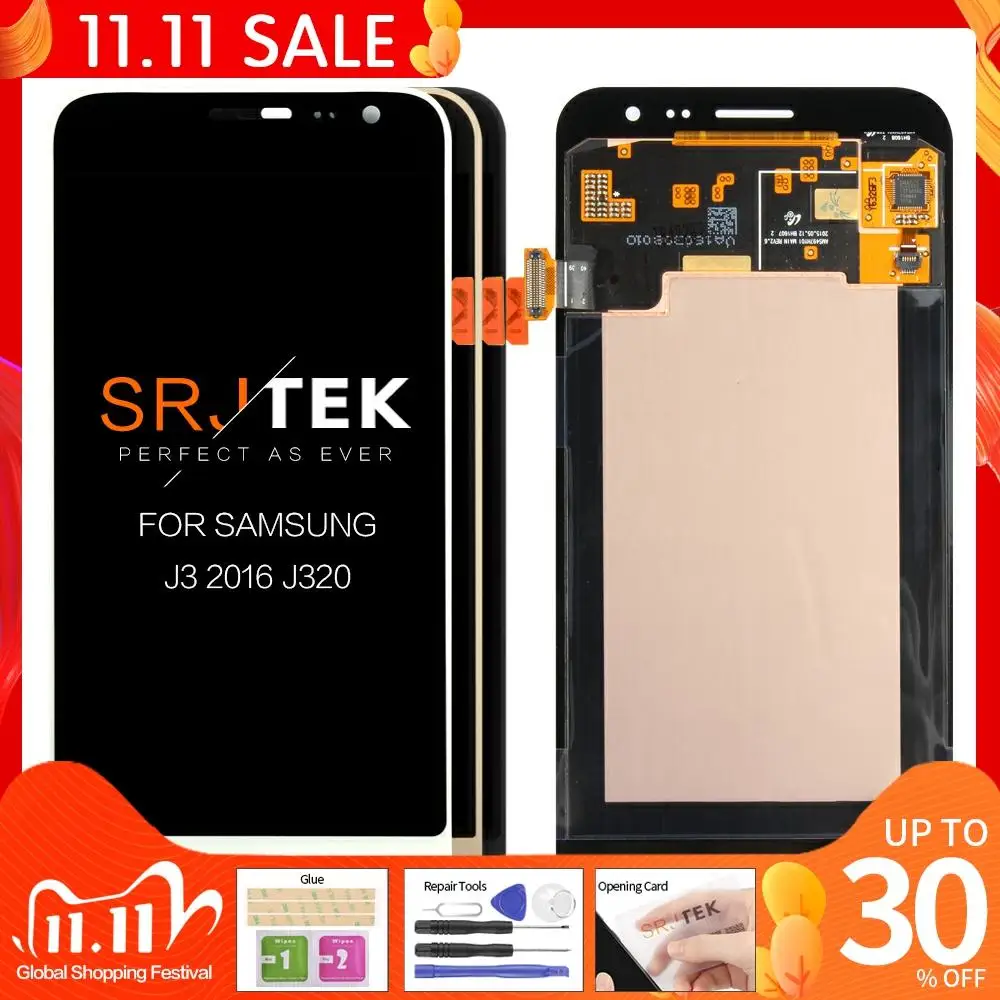 

ЖК-дисплей Super AMOLED для Samsung Galaxy J3 2016, J320, J320F, J320M, J320P, ЖК-дисплей с сенсорным экраном и дигитайзером в сборе, яркая регулировка