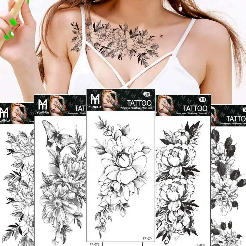

Sexy Flower Temporary Tattoos For Women Body Art Painting Realistic Tattoos Black Waterproof Tattoos Arm Rose Fake Legs Sti A3X7