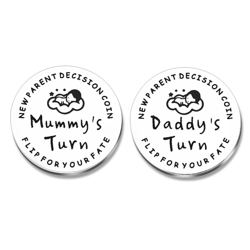 

Funny Stainless Steel New Parent Decision Coin Double Sided Kid Challenge Coins for Mom Dad Baby Shower First Time