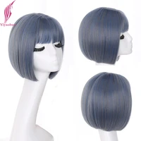 yiyaobess korea style straight bob wig with bangs synthetic natural hair brown black linen grey blue blonde short woman wigs